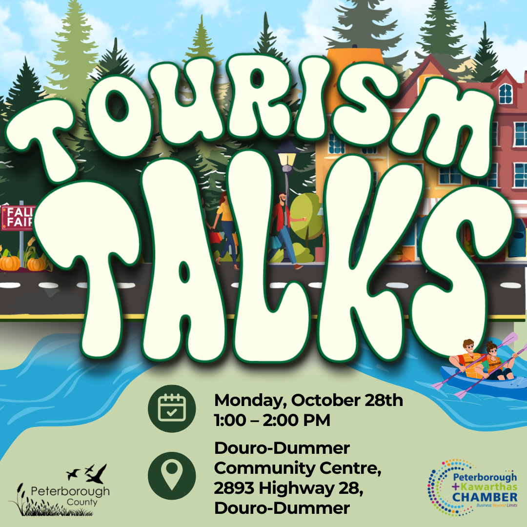 poster containing information regarding tourism talk